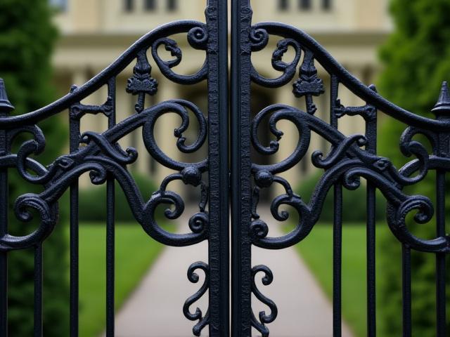 복잡한 문양의 아름다운 장식용 철제 대문